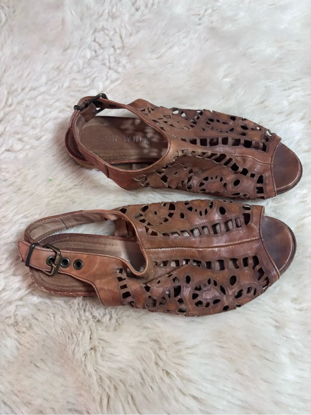 Ron White Crafted Brown Laser-Cut Open-Toe Women’s Boho Chic Sandals